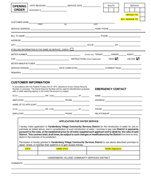 Application for Water Service