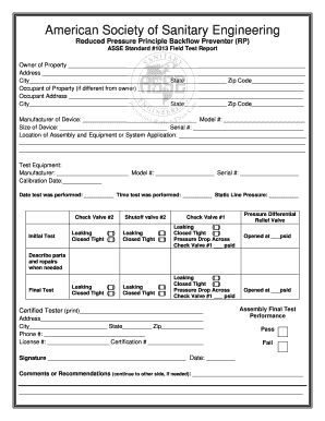 ASSE Standard 1013 Field Test Report