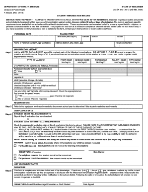 Wisconsin Student Immunization Record