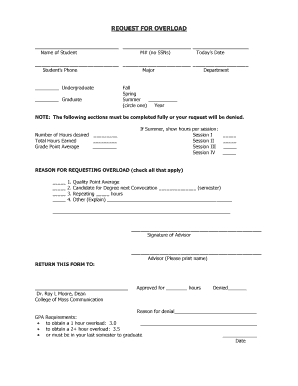 Request for Overload Form