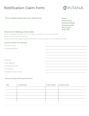Intana Cancellation Claim Form