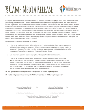 United Methodist Camp Media Release Consent Form