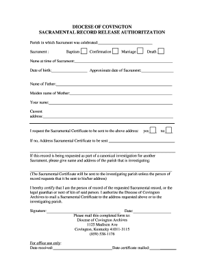 Sacramental Record Release Authorization