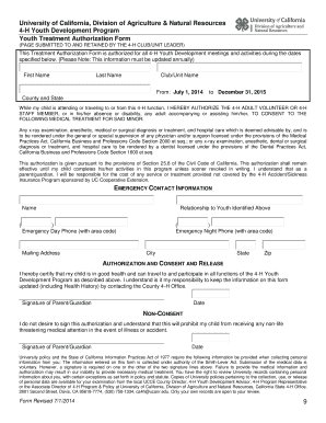 4-H Youth Medical Treatment Authorization Form
