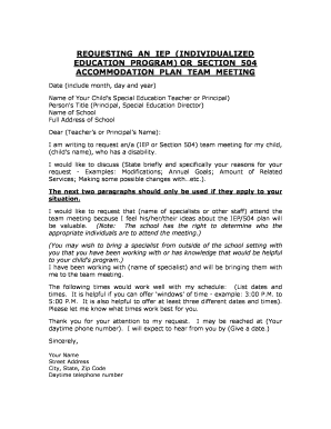 Request for IEP or Section 504 Accommodation Plan Meeting