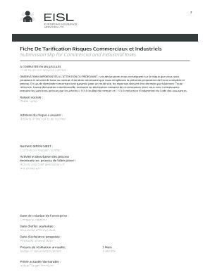 Fiche de Tarification Risques Commerciaux et Industriels