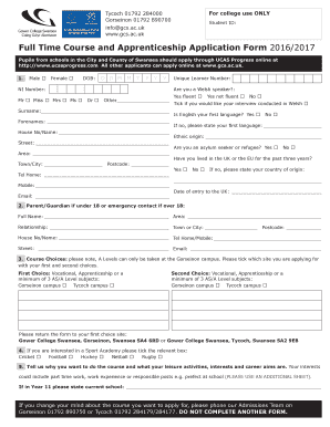 Full Time Course and Apprenticeship Application Form