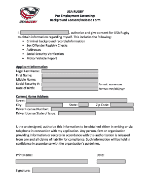 USA Rugby Pre-Employment Background Consent Form