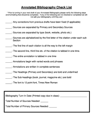 Annotated Bibliography Checklist