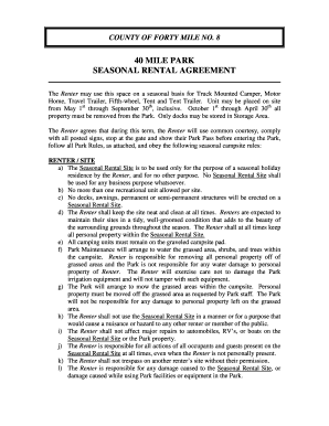 40 MILE PARK SEASONAL RENTAL AGREEMENT - 40mile