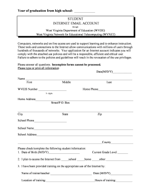 West Virginia Student Internet Account Application