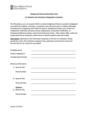 Background Check Authorization Form For Students and - hr sdsu