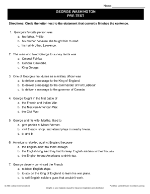George Washington Educational Worksheet