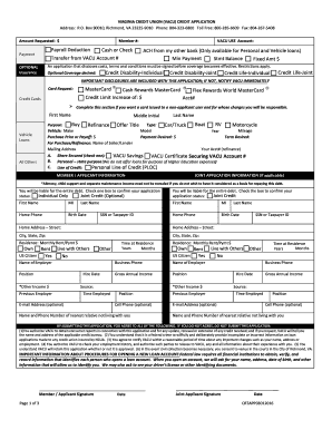 Virginia Credit Union Credit Application