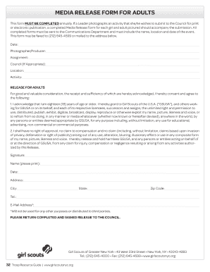 MEDIA RELEASE FORM FOR ADULTS - Girl Scouts of NYC