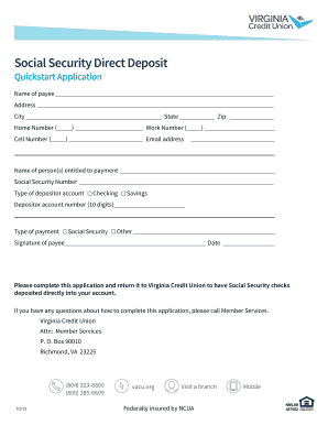 Social Security Direct Deposit Application