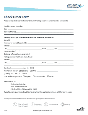Virginia Credit Union Check Order Form