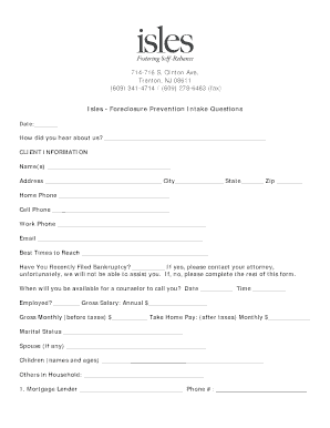 Foreclosure Prevention Intake Form
