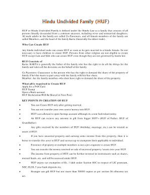 Hindu Undivided Family (HUF) Declaration Form