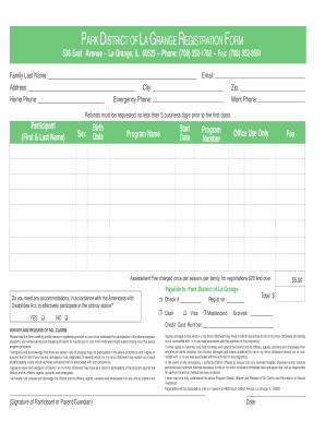 Park District of La Grange Registration Form