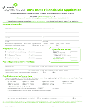 2013 Camp Financial Aid Application