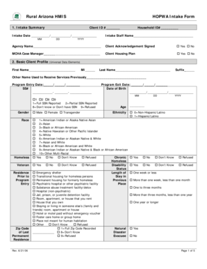 Rural Arizona HMIS HOPWA Intake Form