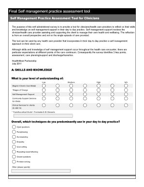 Self Management Practice Assessment Tool for Clinicians