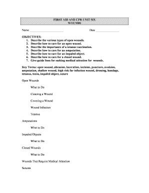 First Aid and CPR Wound Care Form