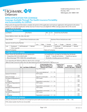 HIPAA Application for Coverage