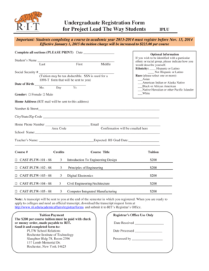 Undergraduate Registration Form for Project Lead The Way Students