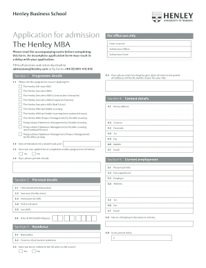 Henley Business School MBA Application Form