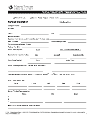 Subcontractor Prequalification Form