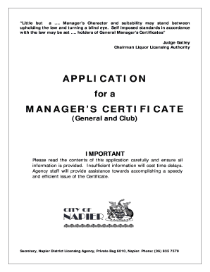 Manager's Certificate Application