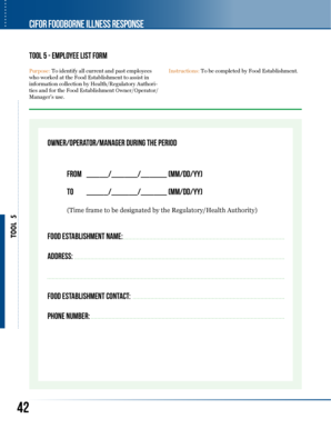 Foodborne Illness Response Employee List Form