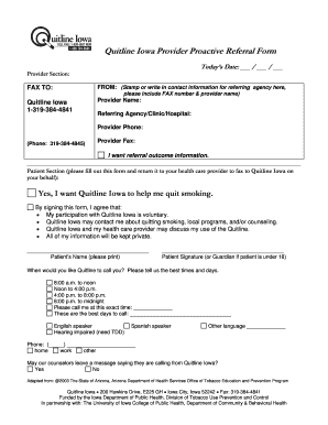Quitline Iowa Provider Proactive Referral Form