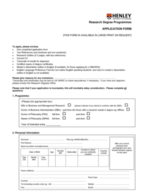 Research Degree Programmes APPLICATION FORM - henley ac