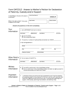 Answer to Mother's Petition for Declaration of Paternity, Custody and/or Support