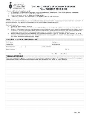 Ontario First Generation Bursary Application