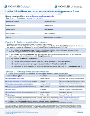 Under 18 Welfare and Accommodation Arrangements Form