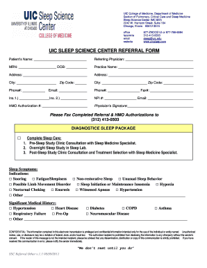 UIC Sleep Science Center Referral Form