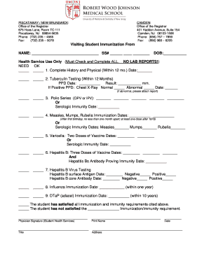 Rutgers Visiting Student Immunization Form