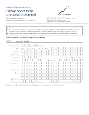 Imagine Wealth Superannuation Group Insurance Application