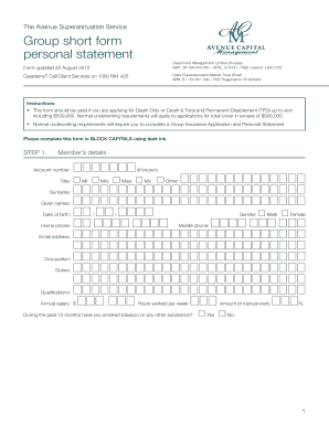 Avenue Superannuation Service Personal Statement
