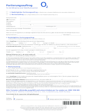 O2 Germany Nummer Portierungsformular