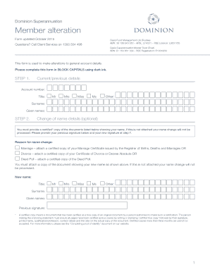 Dominion Superannuation Member Alteration Form