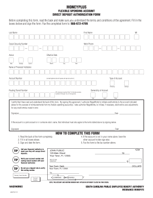 MoneyPlus Flexible Spending Account Direct Deposit Authorization Form