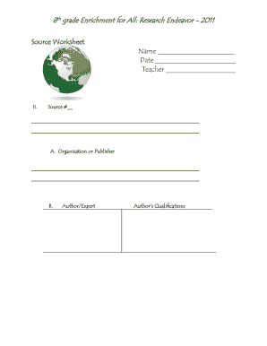 8th Grade Research Endeavor Worksheet