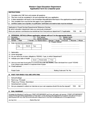 Western Cape Teacher Application Form