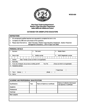 Unemployed Educators Registration Form