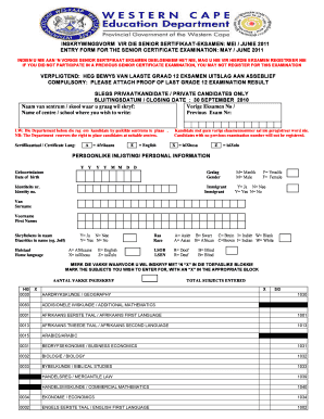 Senior Certificate Examination Entry Form